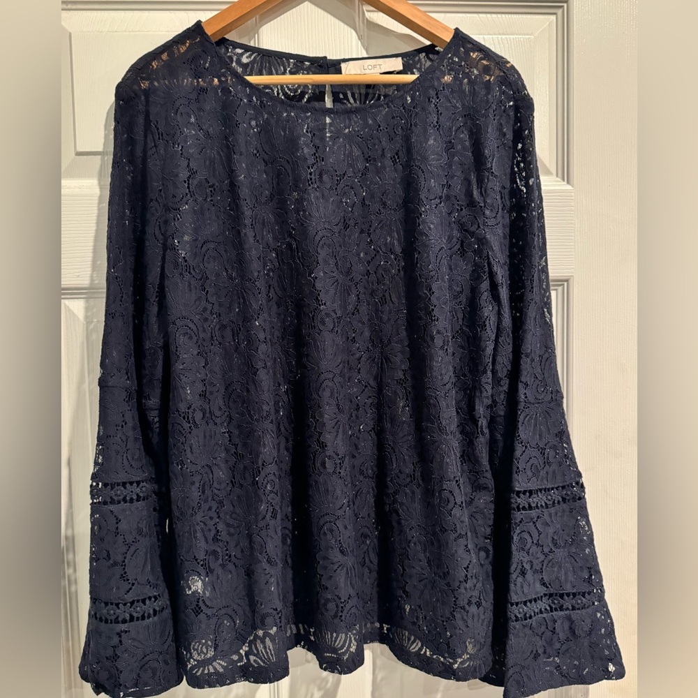 Loft Navy Blue Lace Blouse